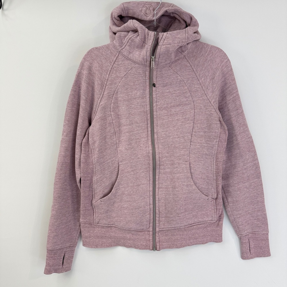 Lululemon Scuba Full Zip Hoodie Women 10 Pink Heathered Thumbholes LW3BEOS